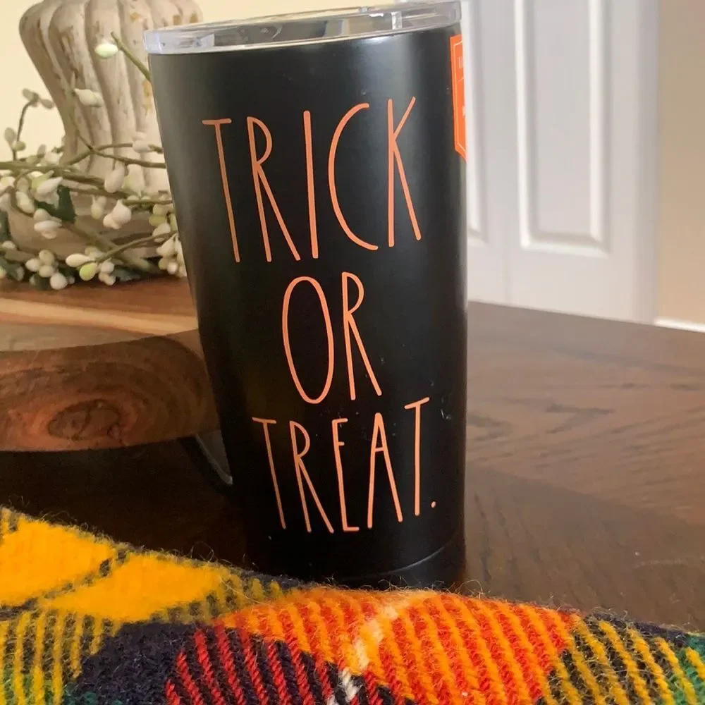 NEW Rae Dunn TRICK OR TREAT black orange tumbler NWT